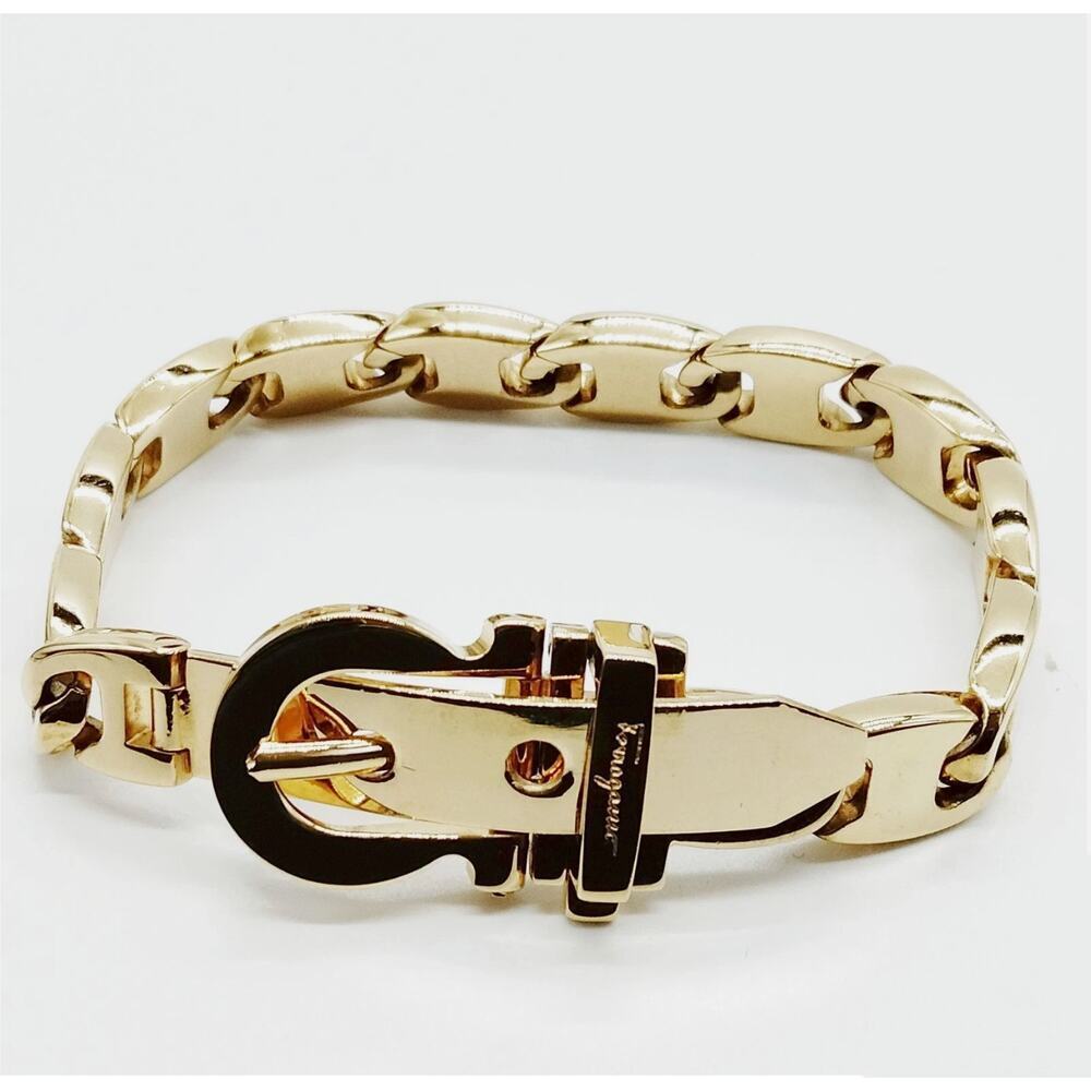 Ferragamo Gold Vara Buckle Interlinked Chain Bracelet Mint Rare - Picture 8 of 9